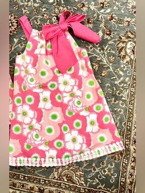 5T Mud Pie Pink Floral Dress with Green Accent